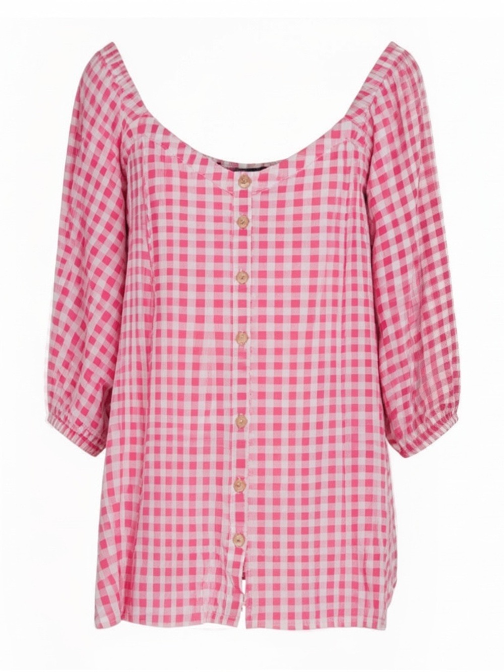 Torrid Pink and White Gingham Blouse Scoop/Square Neck Size 3X